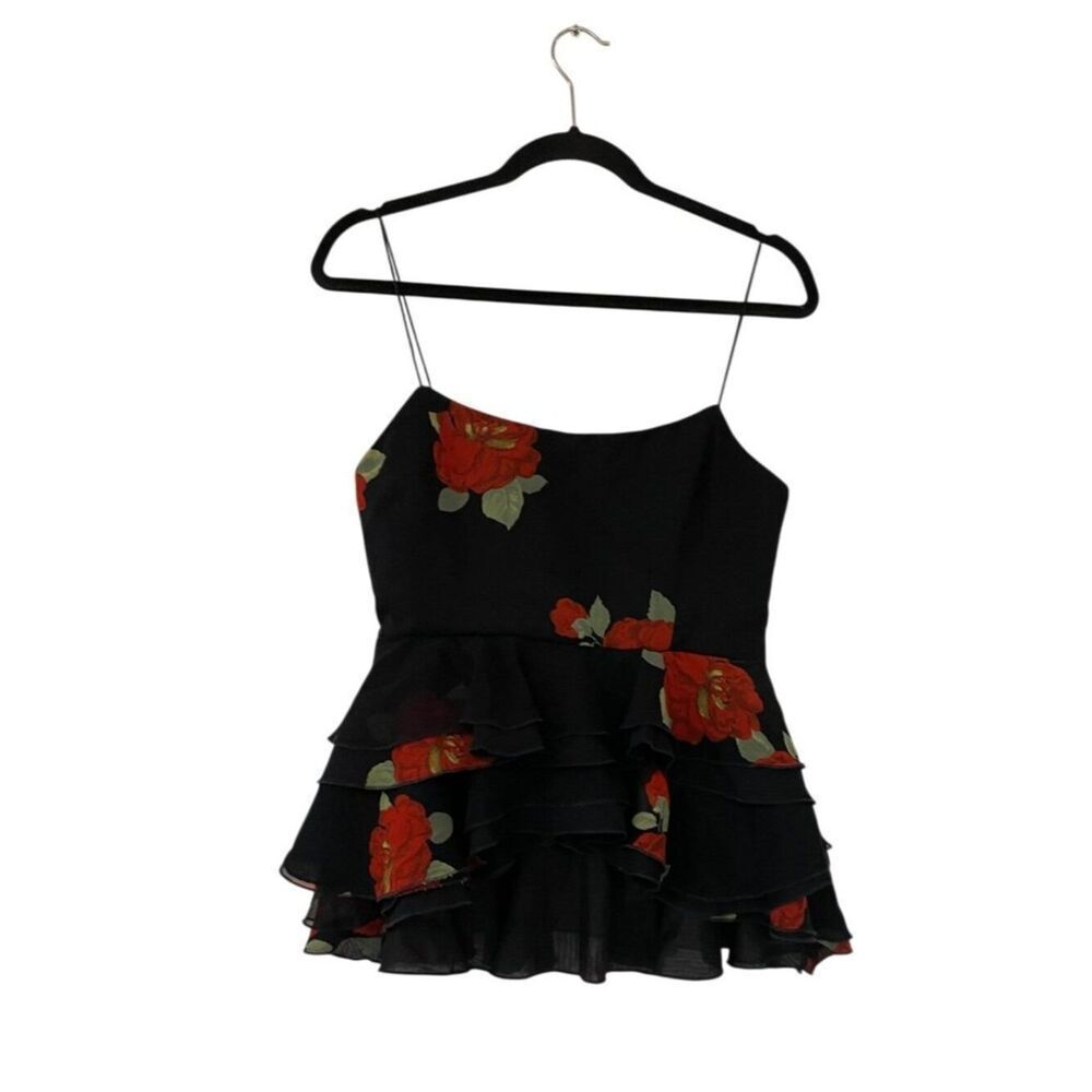 Zara Womens Co Ord Top Size S Black Floral Layered Ruffled Blouse 4661/073 NWT